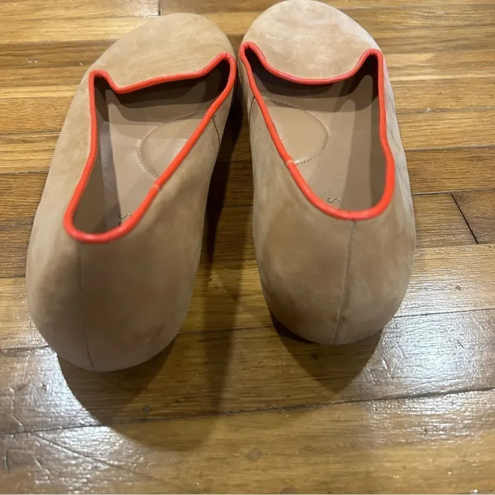Talbots Zelda Nude and Orange Piping Suede Leather Smoking Loafer flats